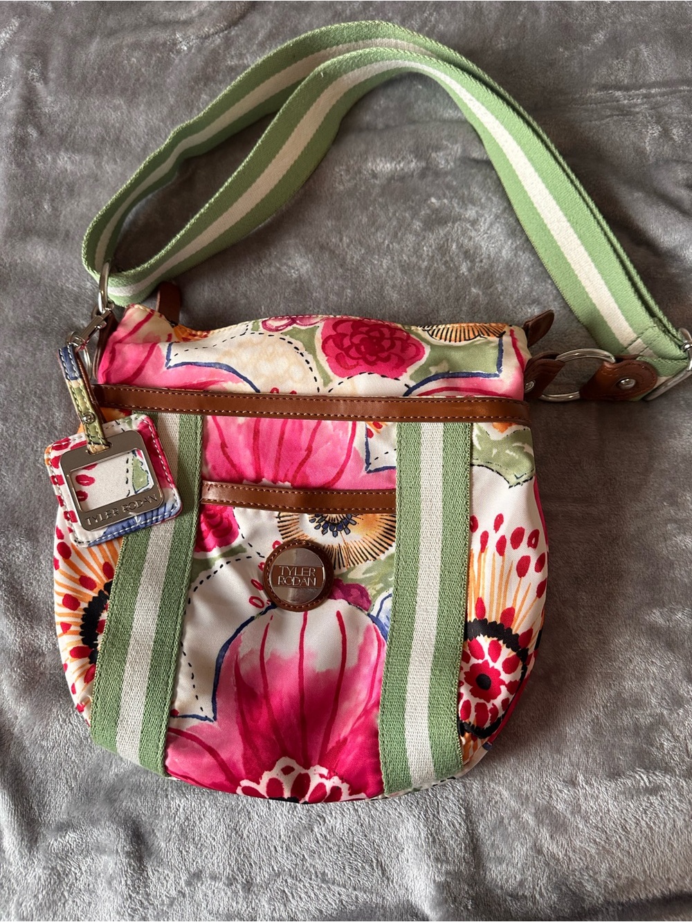 Tyler Rodan Floral Crossbody Bag With Web strap and matching Bag Charm Used